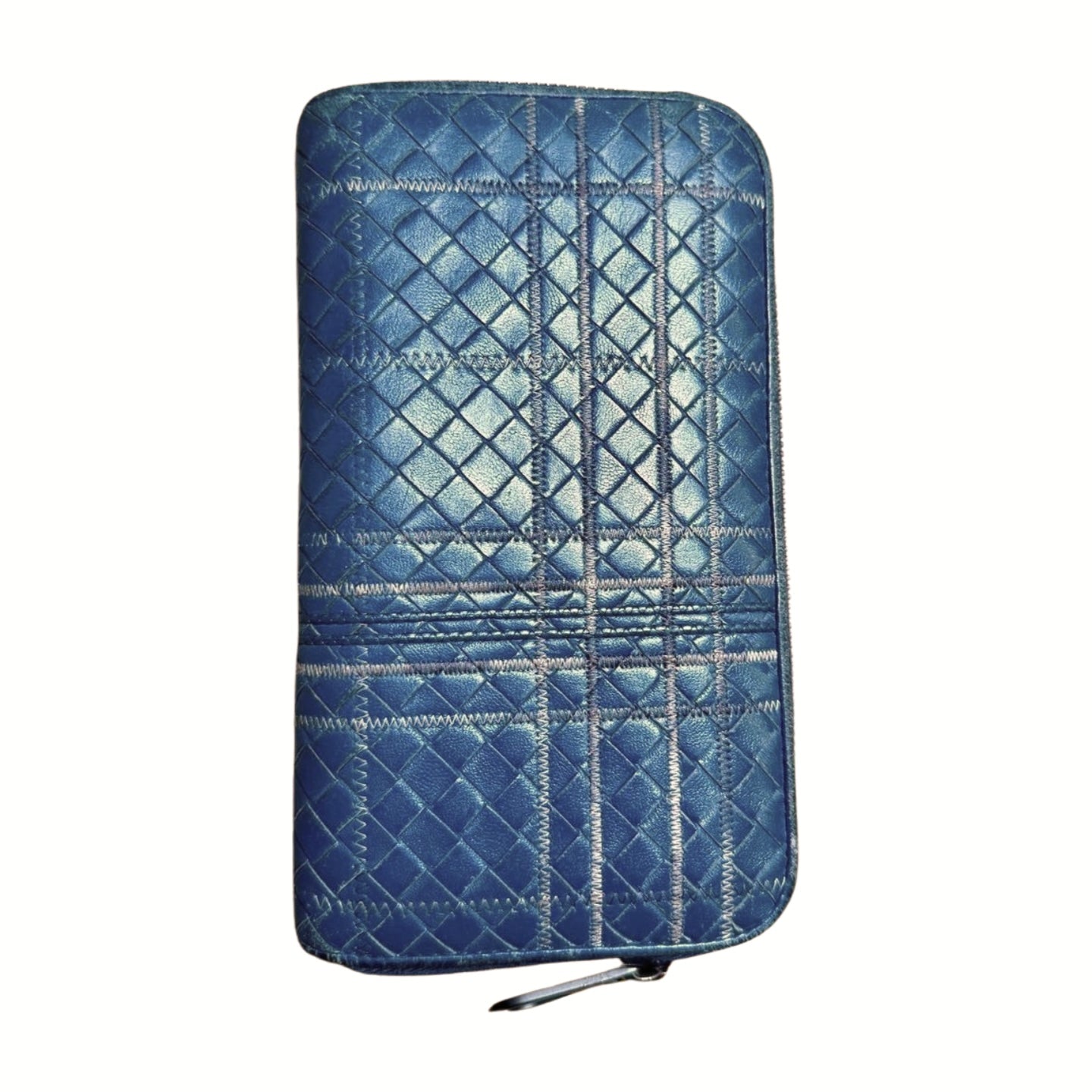Rare Bottega Veneta Metropolis Leather Zip Wallet in Muted Blue