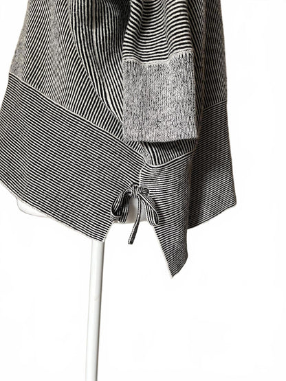 CAbi Women's Black and White Striped Zip-Up Sweater