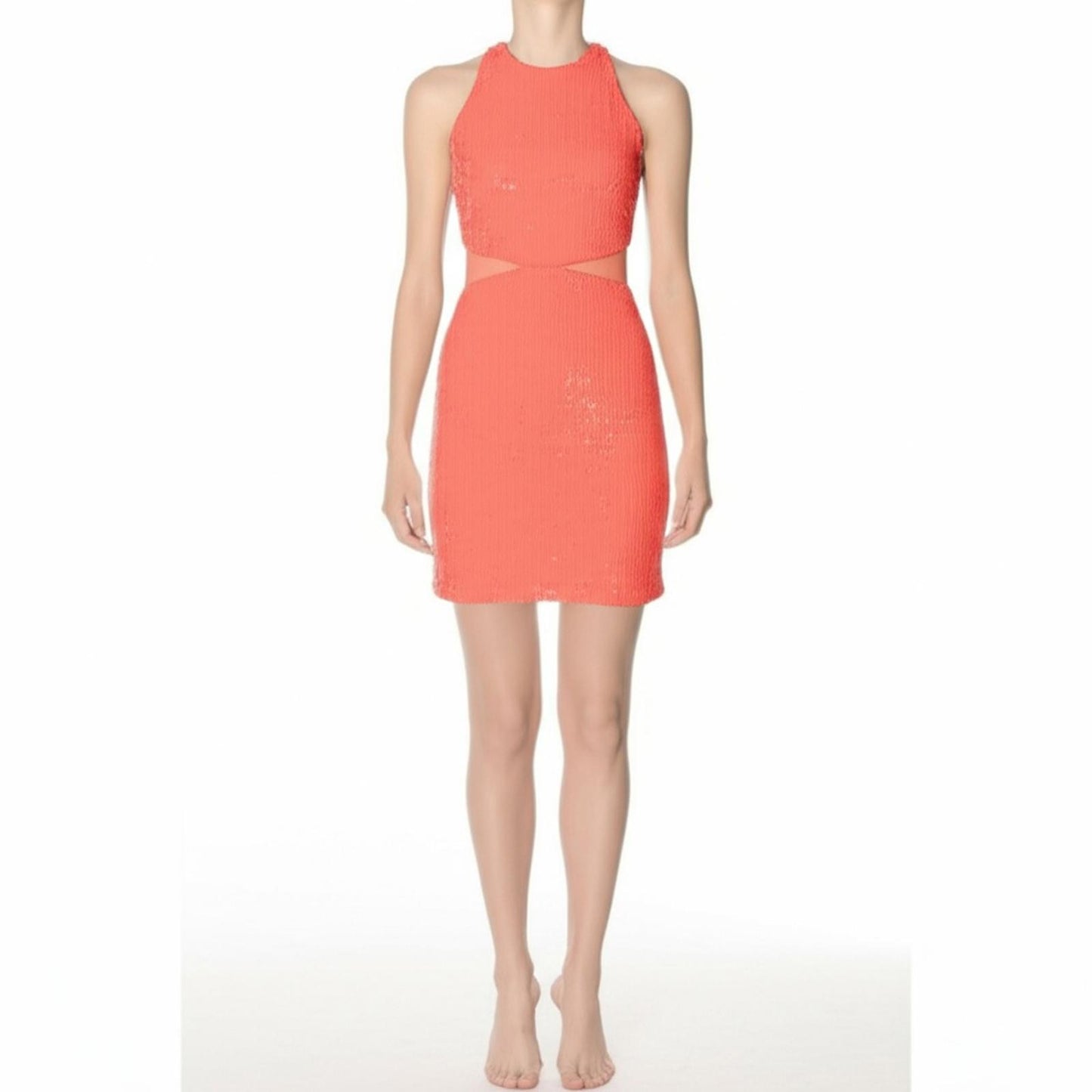 Alice + Olivia Mini Dress Womens Size 0 Coral Pink Bodycon Halter Sequin