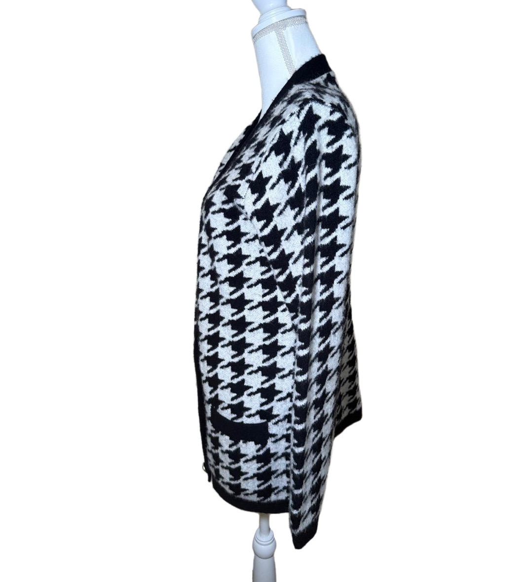 New L'AGENCE Womens Cardigan Black White Houndstooth, Large