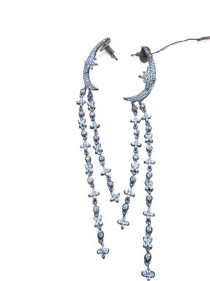 Silver Tone Crescent Moon and Cross Dangle Earrings