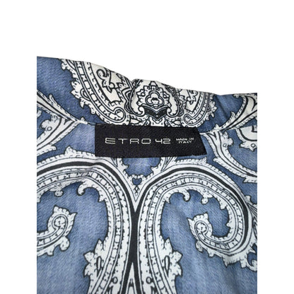 Etro Blue and White Paisley Cotton Tunic Top, Size 42/ US 6