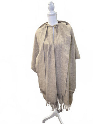 Neutral Beige Women's Wool Cape with Integrated Tie/Scarf, OS NWOT
