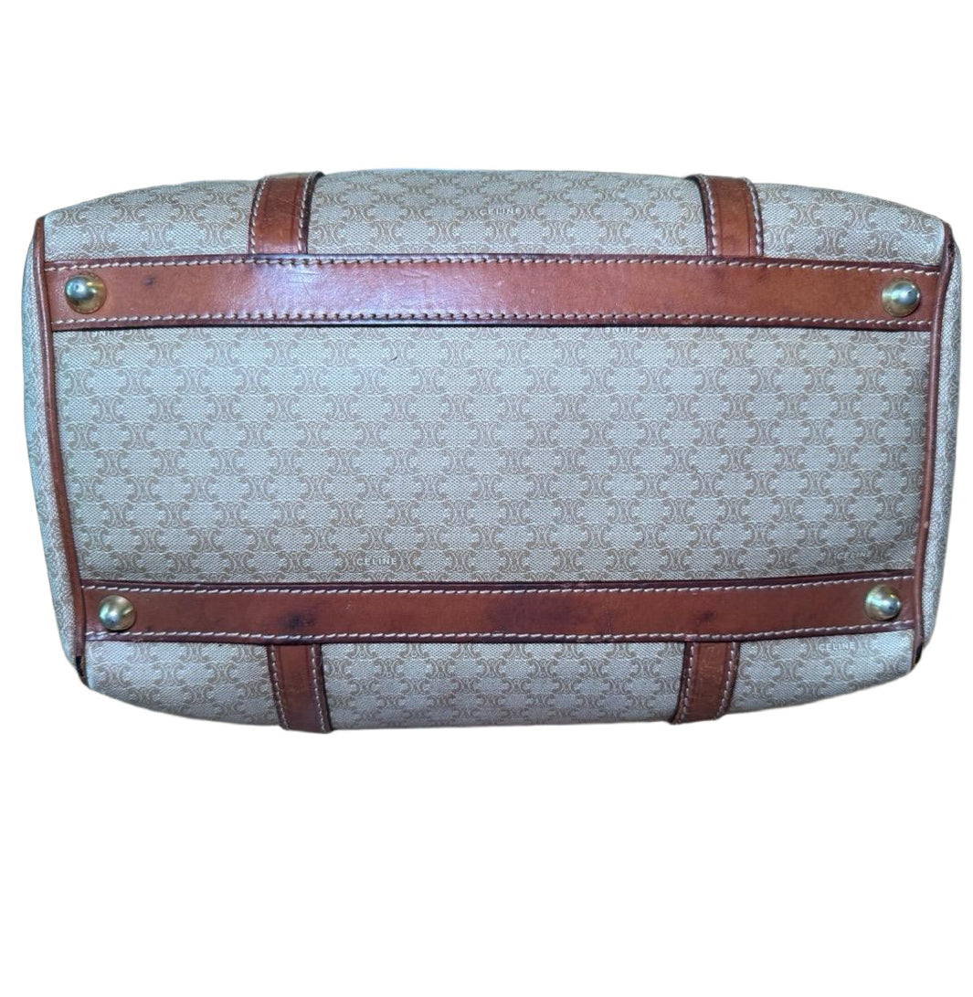Celine Womens Brown Tan 2007 Boston Bag Triomphe Canvas Vintage Monogram