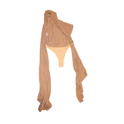 JLuxLabel Chocolate Lovina Drape Bodysuit, Large NWT