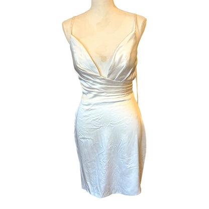 Ieena For Mac Duggal White Satin Wrap Dress Size 8 NWT
