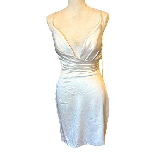 Ieena For Mac Duggal White Satin Wrap Dress Size 8 NWT