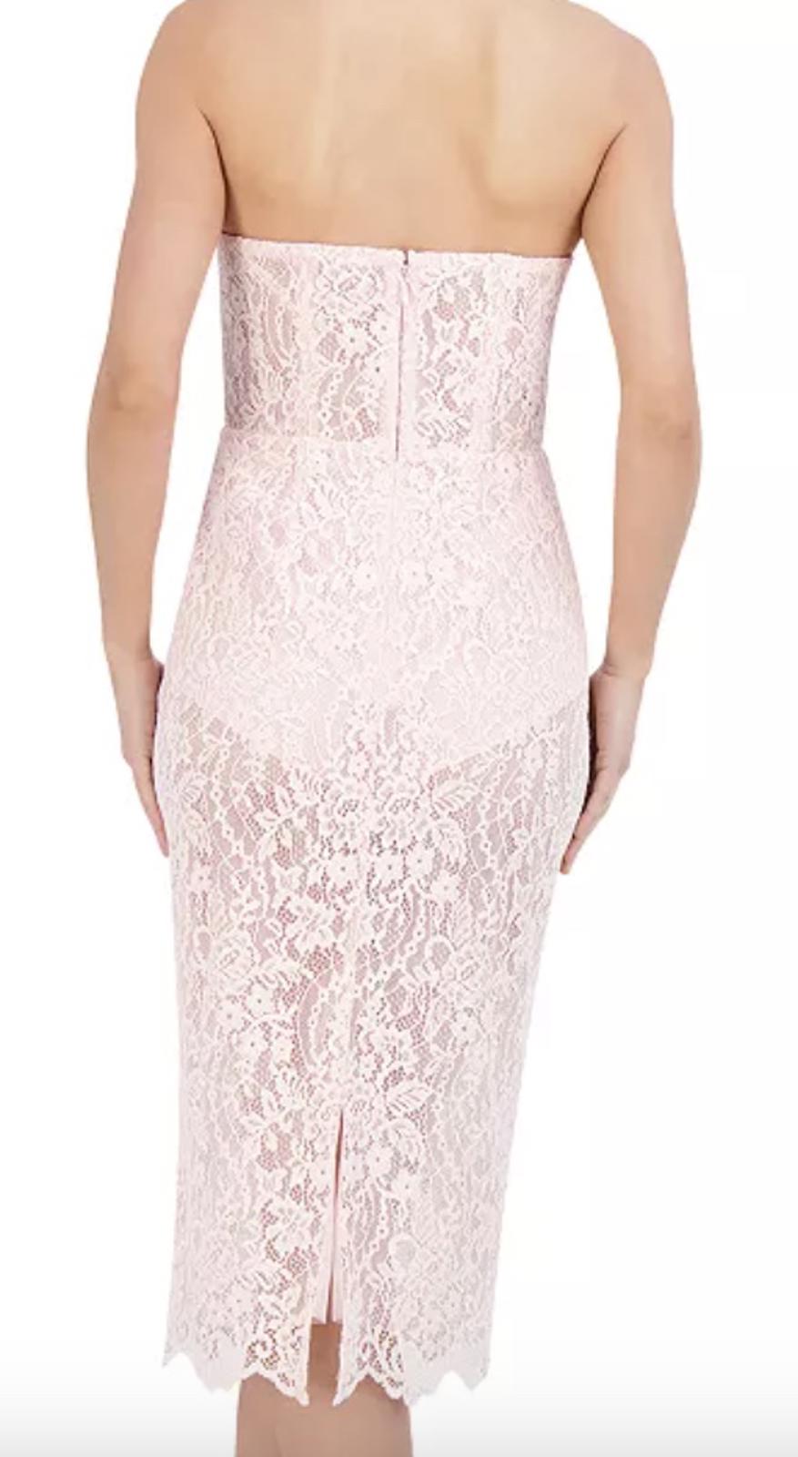 New BCBG Women's Pink Lace Mesh Midi Dress with Built in Bodysuit, size 4
