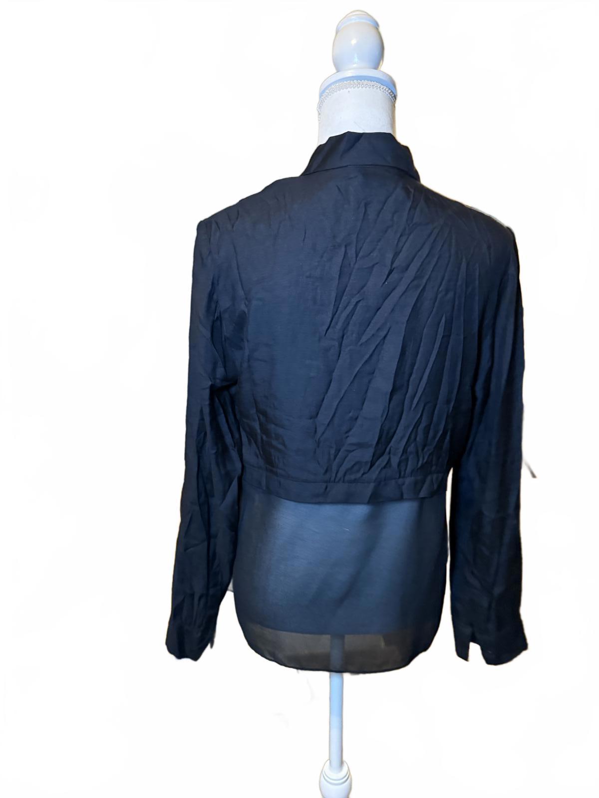 Sandro Black Sheer Long Sleeve Women's Blouse with Embroidered Detail, Large