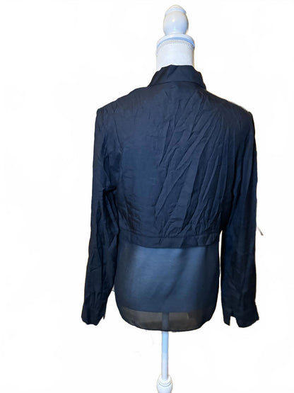 Sandro Black Sheer Long Sleeve Women's Blouse with Embroidered Detail, Large