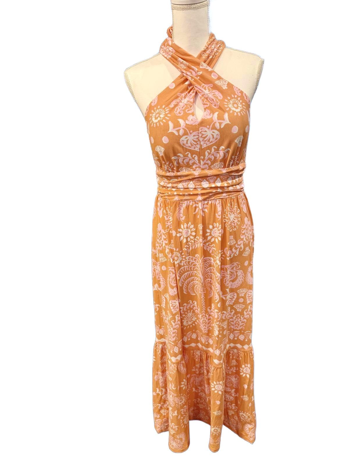 Lilly Pulitzer Montecito Mixed Print Cross-Neck Maxi Dress, Medium