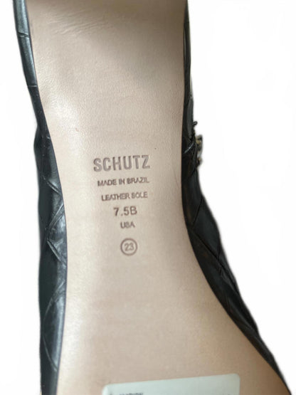 Schutz Black Croc-Embossed Women's Heeled Ankle Boots