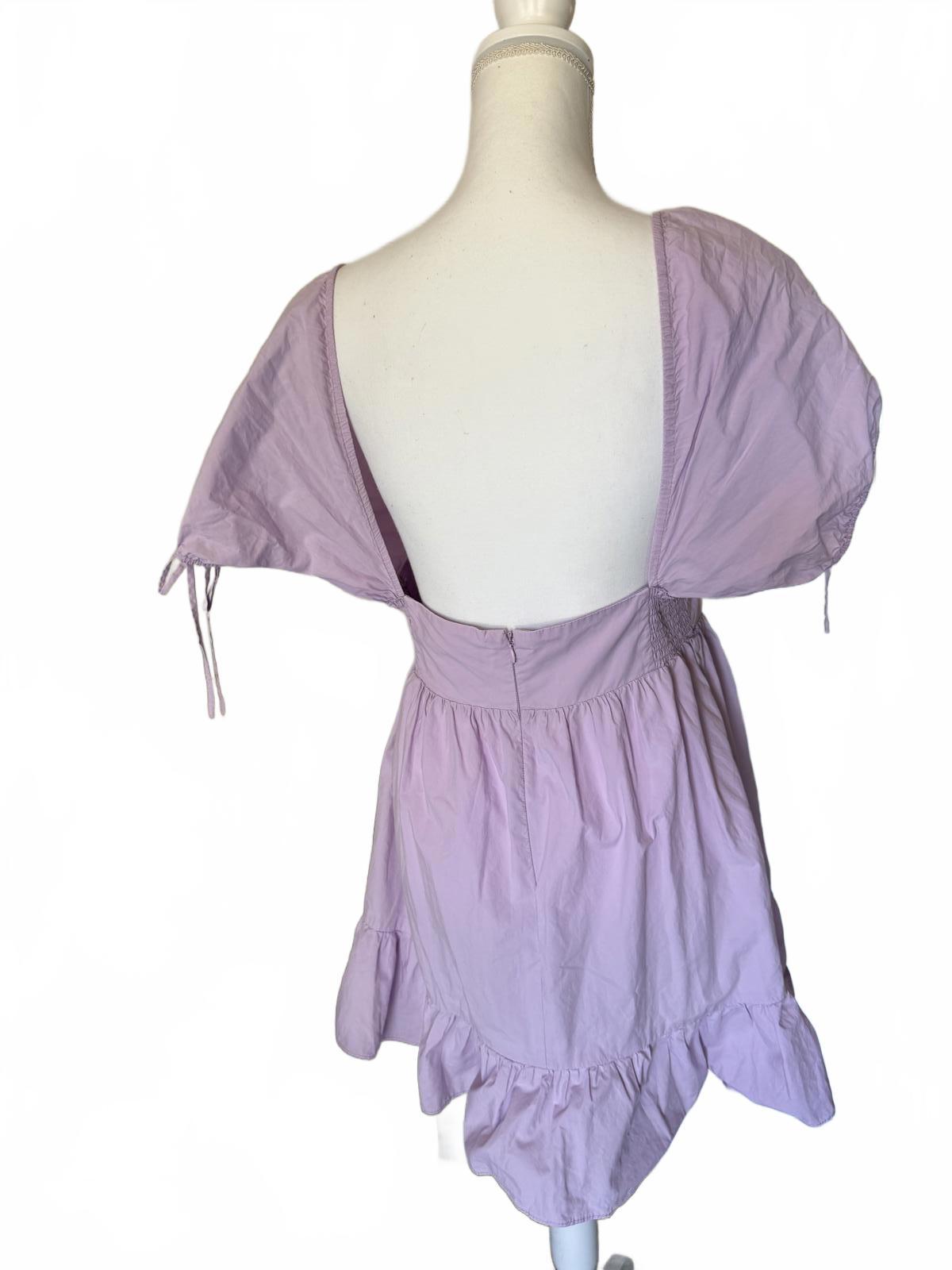 Amanda Uprichard Lilac Puff Sleeve Casual Dress with Ruffle Hem, Medium