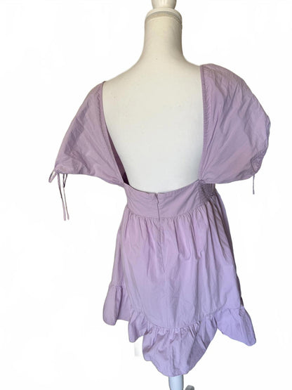 Amanda Uprichard Lilac Puff Sleeve Casual Dress with Ruffle Hem, Medium