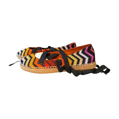 Missoni New Multicolor Zigzag Patterned Espadrilles with Black Ribbon Tie, size 39/9