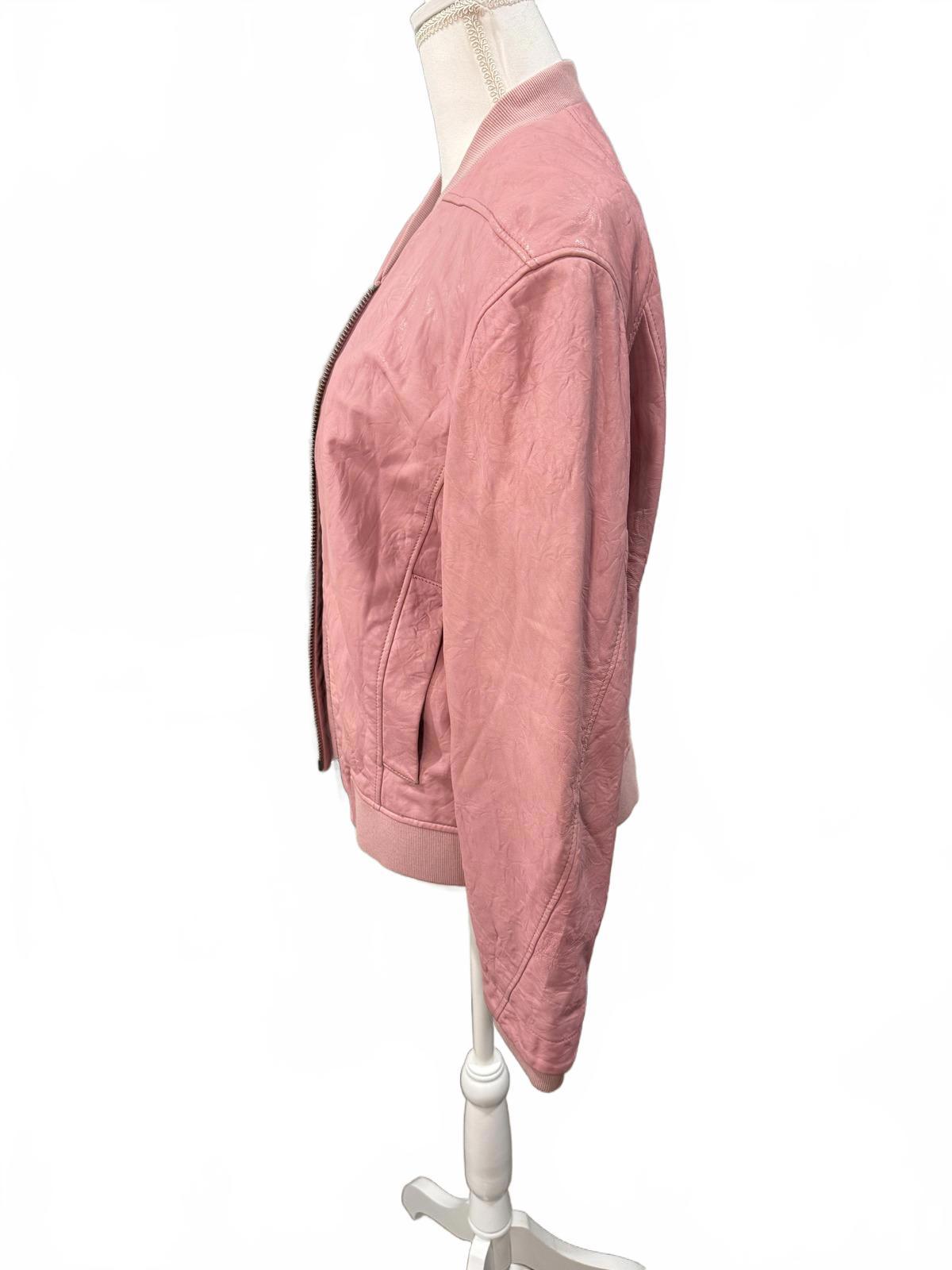 Helmut Lang Pink Women's Leather Bomber Jacket, Size Large.