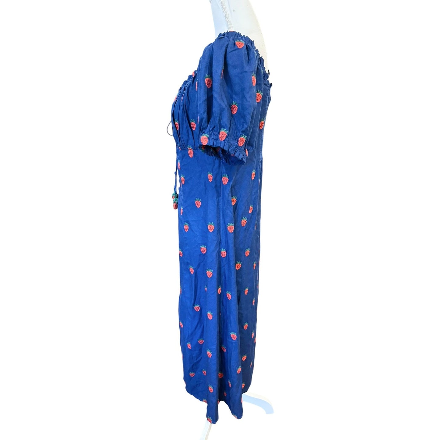 Farm Rio Strawberry Cross Stitch Midi Dress, Large NWT