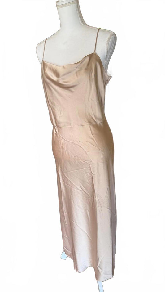 New Vince Gold Satin Slip Dress with Spaghetti Straps, Size 10
