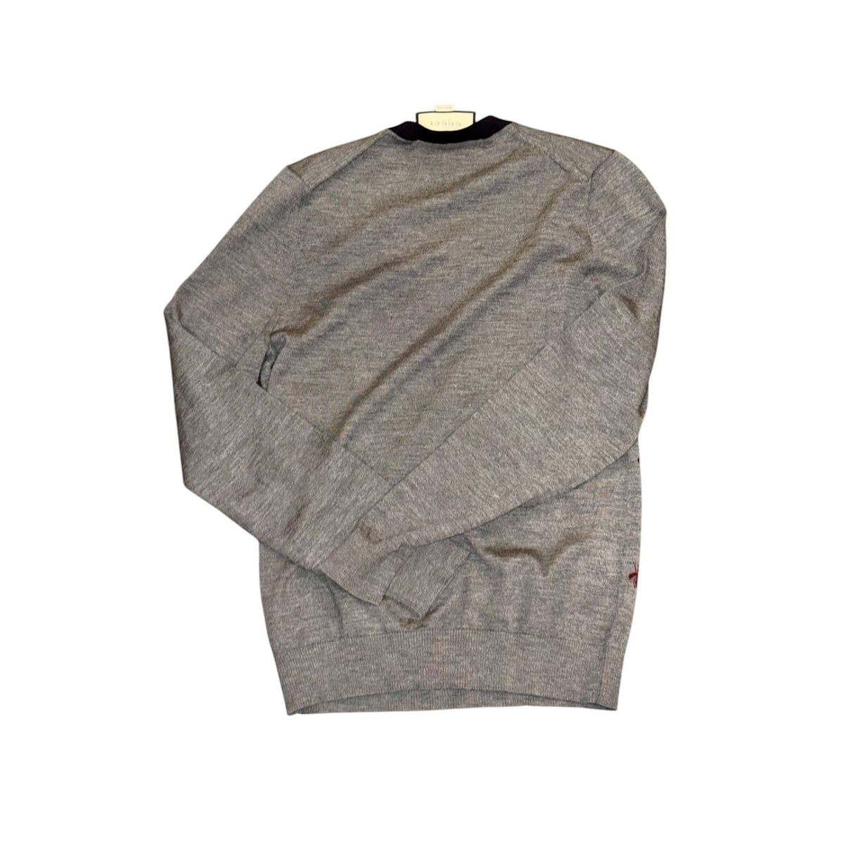 Gucci Gray Bee Embroidered V-Neck Wool Sweater, Small