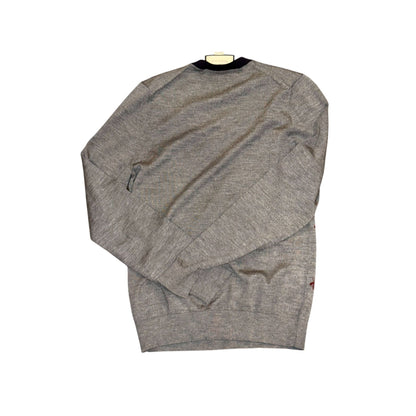 Gucci Gray Bee Embroidered V-Neck Wool Sweater, Small