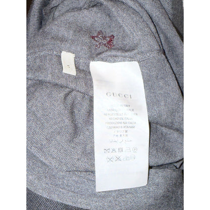 Gucci Gray Bee Embroidered V-Neck Wool Sweater, Small