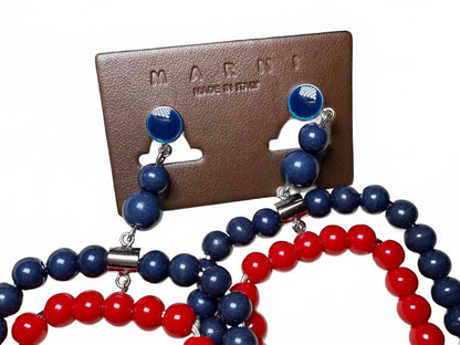 New Marni Blue and Red Beaded Square Earrings