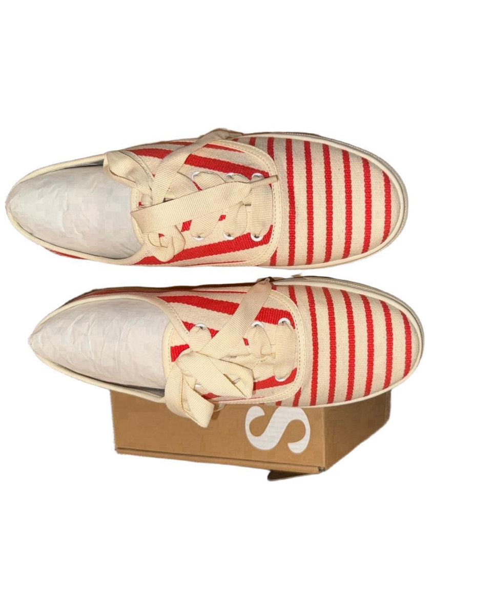 New Soludos Women’s Sneakers – Size 9, Red & Off-White Striped Canvas Lace-Up