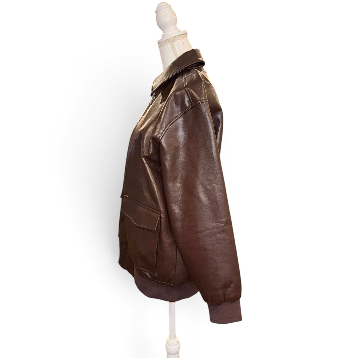 Anine Bing Brown Leather Zip-Front Collared Jacket