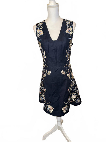 Navy Sleeveless Moulinette Soeurs Embroidered Dress, size 12