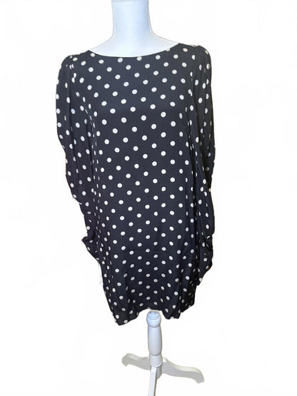 New Nina Ricci Black and White Polka Dot Long Sleeve Silk Dress, FR 36
