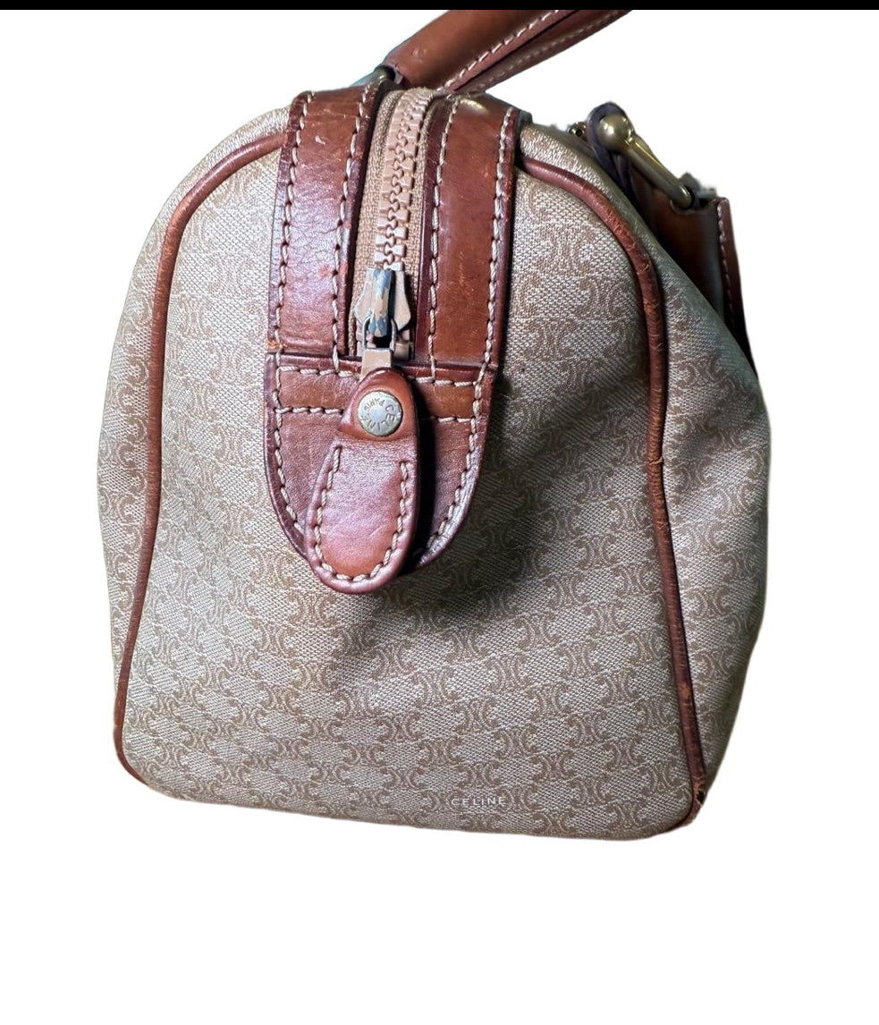Celine Womens Brown Tan 2007 Boston Bag Triomphe Canvas Vintage Monogram