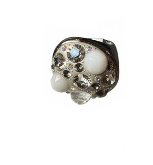 Touchstone New Silver Tone Ring with White and Clear Rhinestones, size 8