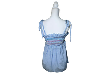 Tuckernuck Blue & White Striped Smocked Rainbow Ruffle Top