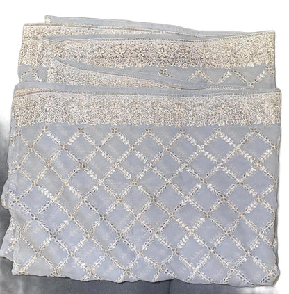 Nazila Couture Blue Gray Handmade Embroidered Silk Kurta Set with Wrap