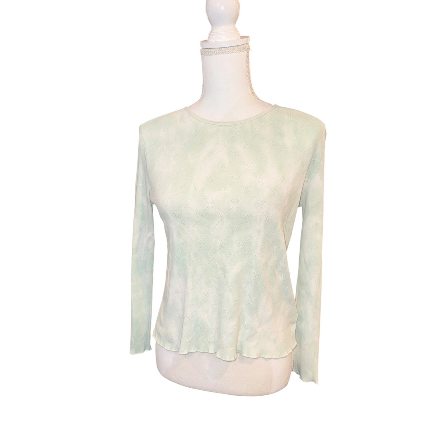 LoveShackFancy Green Diamond Knit Long Sleeve Cotton Top Womens S