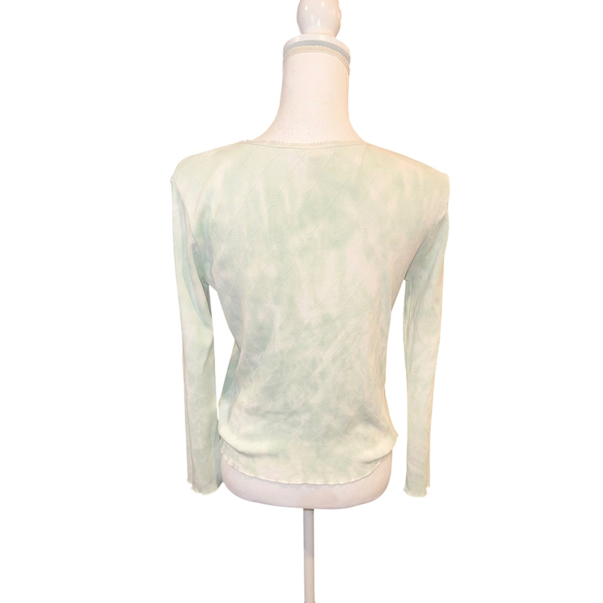 LoveShackFancy Green Diamond Knit Long Sleeve Cotton Top Womens S
