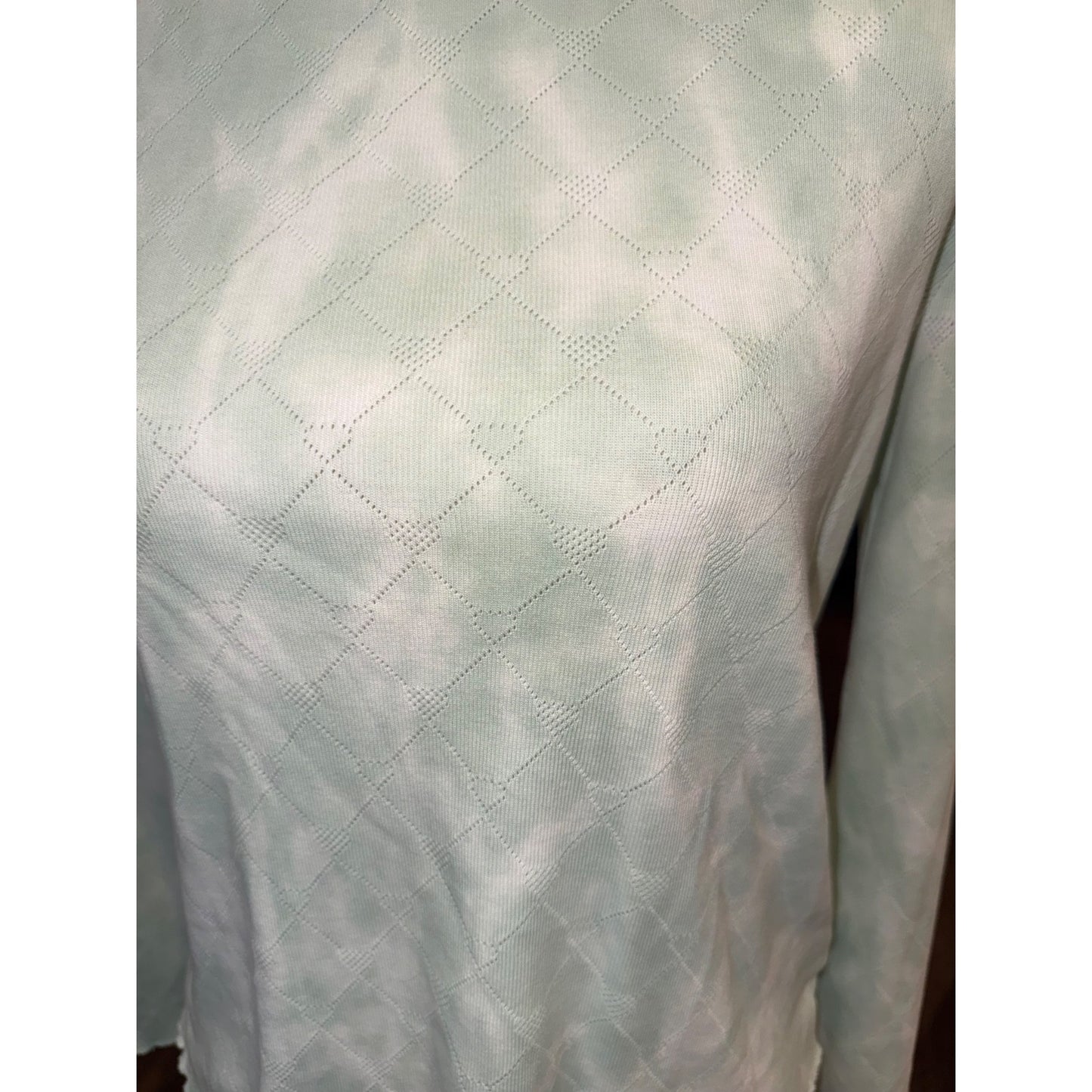 LoveShackFancy Green Diamond Knit Long Sleeve Cotton Top Womens S