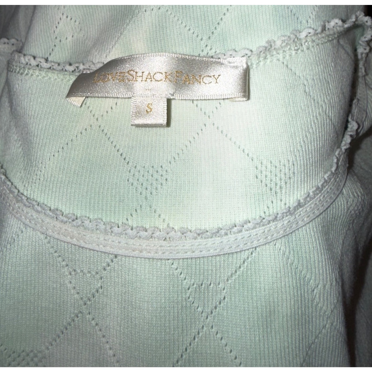LoveShackFancy Green Diamond Knit Long Sleeve Cotton Top Womens S
