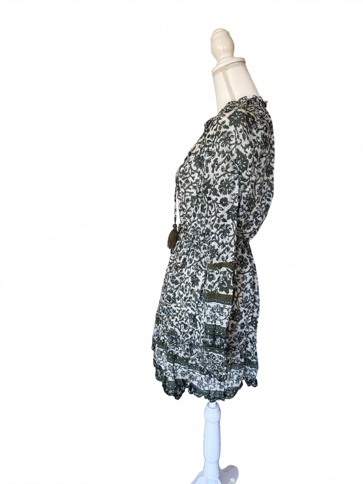 Veronica Beard Danica Floral Ruffled Long-Sleeve Mini Dress, Size Large