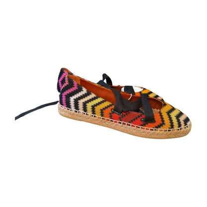 Missoni New Multicolor Zigzag Patterned Espadrilles with Black Ribbon Tie, size 39/9