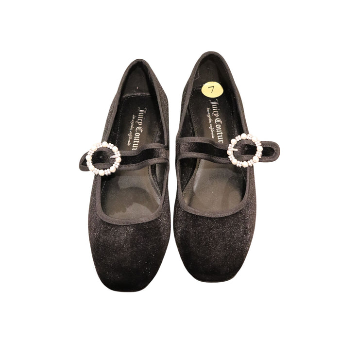 Juicy Couture Black Velvet Mary Jane Flats Pearl Buckles Size 7