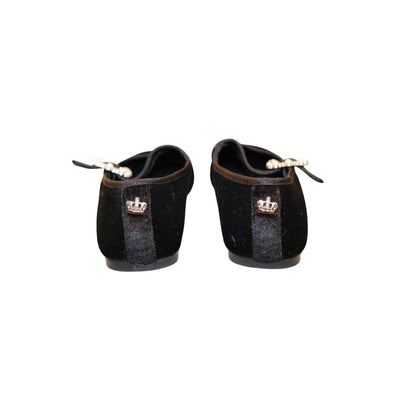 Juicy Couture Black Velvet Mary Jane Flats Pearl Buckles Size 7