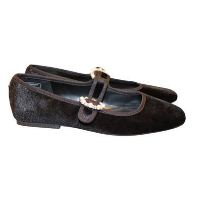 Juicy Couture Black Velvet Mary Jane Flats Pearl Buckles Size 7