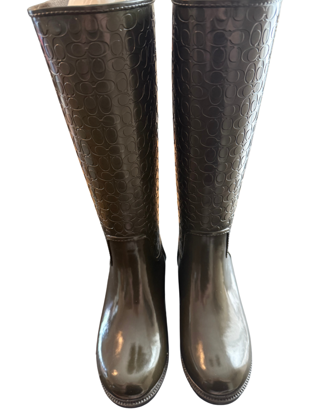 New Coach Signature Rain Boots Mid-Calf Green Size 8B