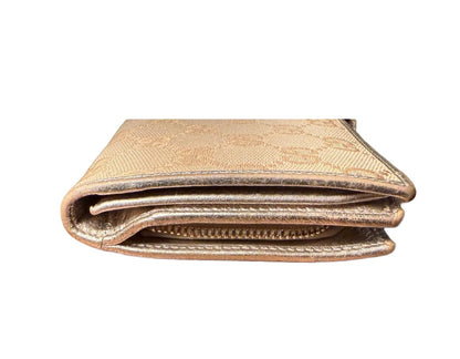 Gucci Wallet Womens Beige Metallic Gold Continental GG Canvas