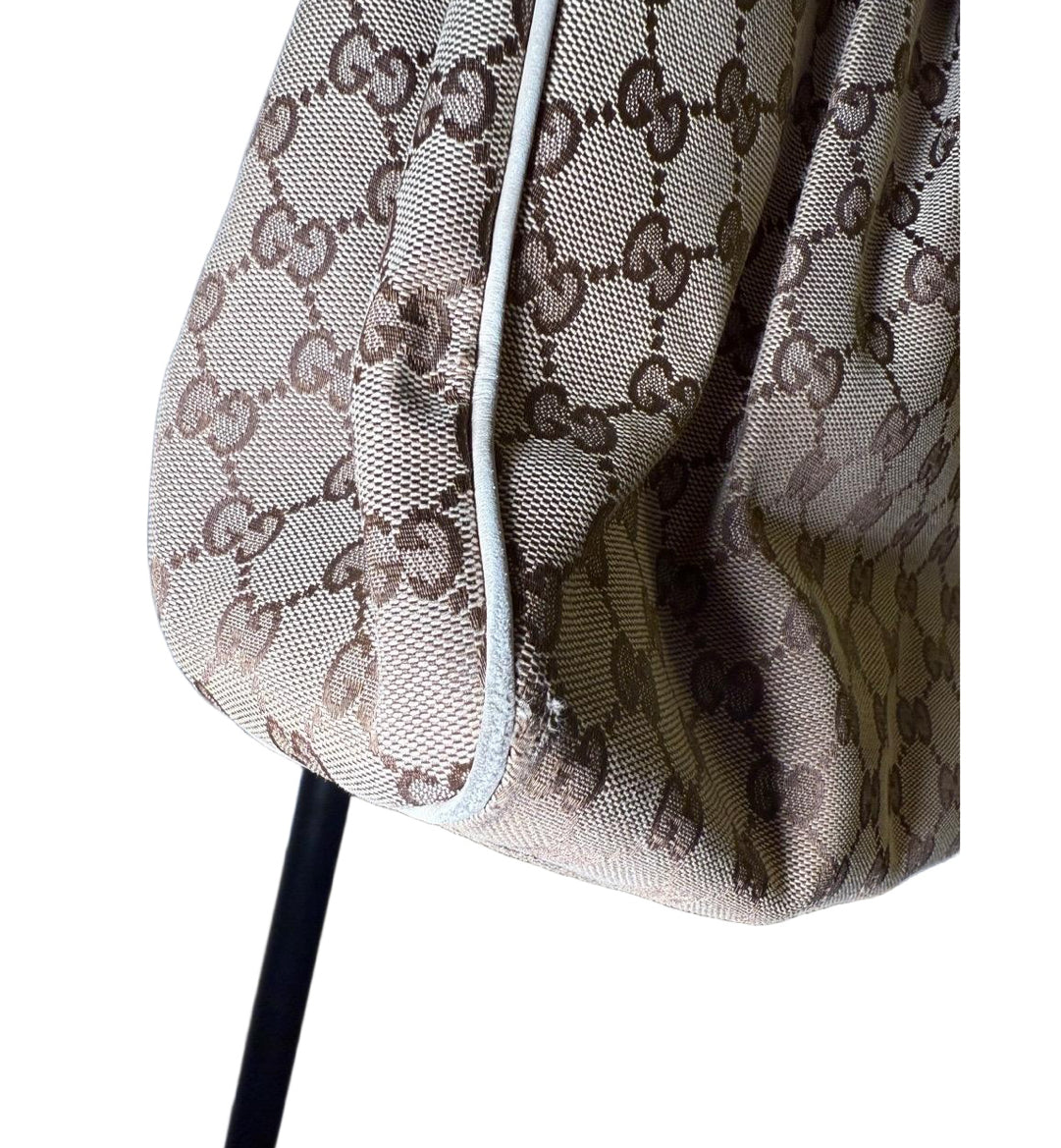 Gucci Shoulder Bag Womens Beige White Abbey Pleated GG Monogram