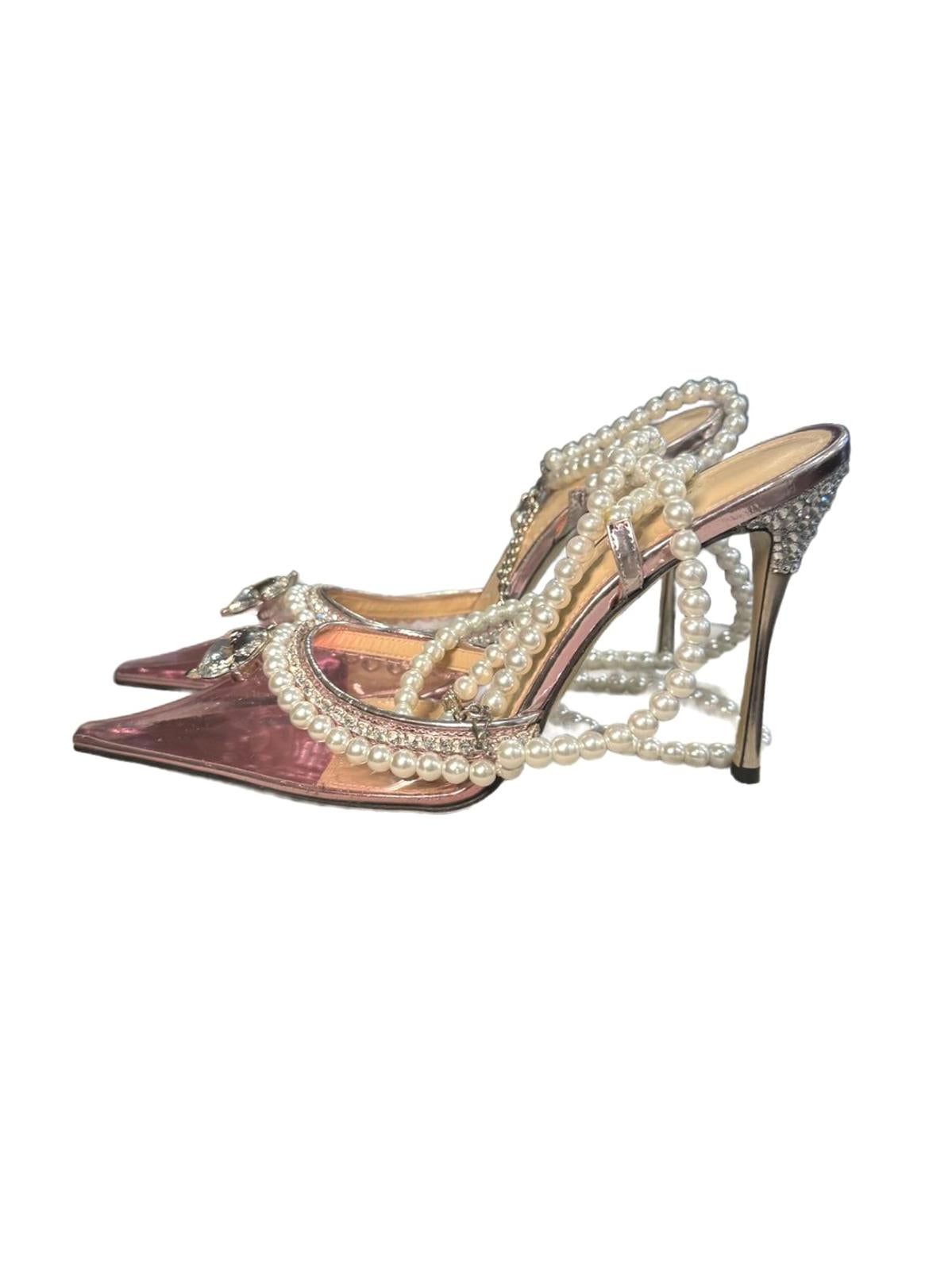 Mach & Mach Pink PVC Diamond of Elizabeth Ankle Wrap Pumps, Size 37.5