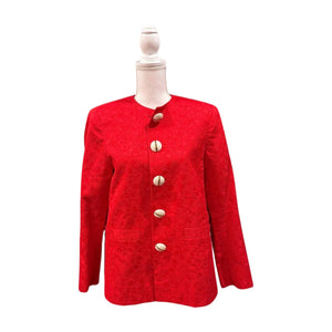 Vintage Red Women's Blazer with Large Button Detailing, Large