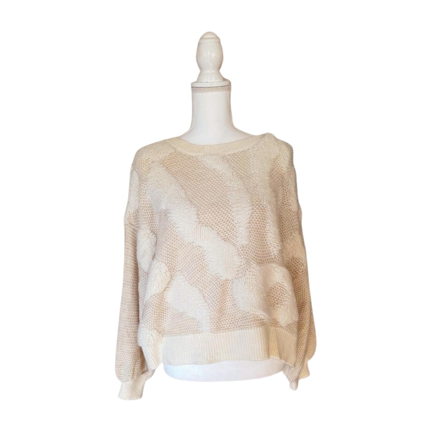 New Aldo Martins Beige and White Patterned Knit Sweater, Size Large