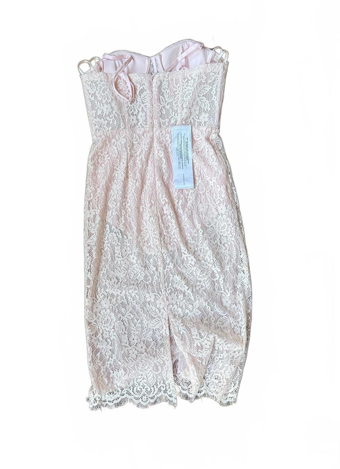 New BCBG Women's Pink Lace Mesh Midi Dress with Built in Bodysuit, size 4